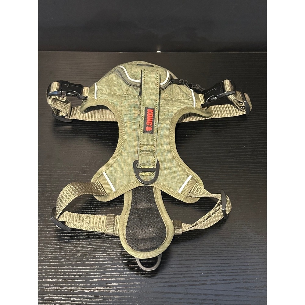 KONG Tactical Dog Harness Olive Green Reflective Padded Mesh Med Pocket Handle
